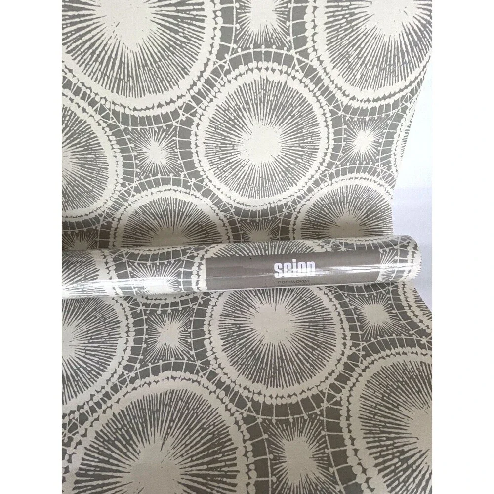 1 Roll of Scion Melinki Wall Paper Tree Circles No 110251 Beige/Gray NEW